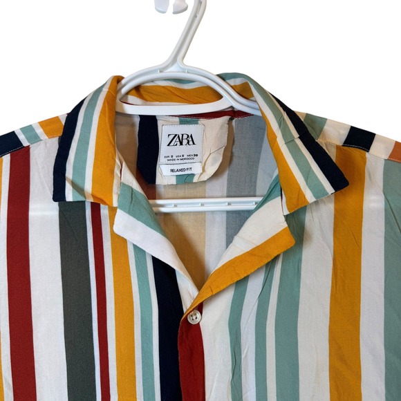 Zara Relaxed‎ Fit Striped Shirt Mens Short Sleeve Button Up Casual Multicolor - Picture 2 of 6